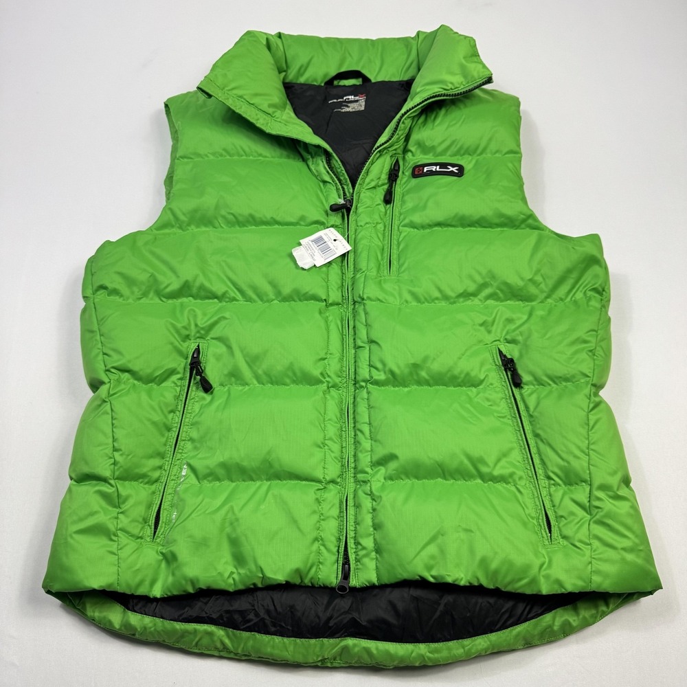 RLX Ralph Lauren Puffer Vest Mens Large Green Down Insulated Zip Pockets